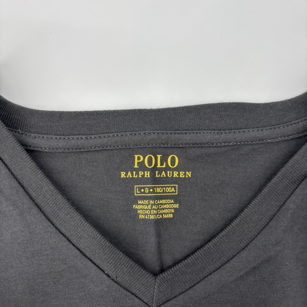 Polo Ralph Lauren Gray V Neck T Shirt Short Sleeve Men's Large Pony Logo - Picture 3 of 9